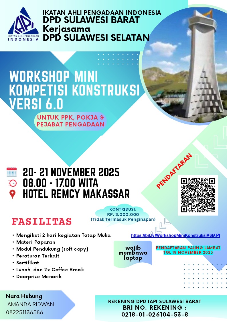 DPD IAPI SULBAR KERJA SAMA DPD SULSEL AKAN LAKSANAKAN WORKSHOP MINI KOMPETISI KONSTRUKSI